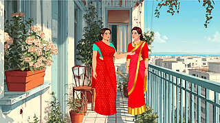 Two Indian Friends having fun in their balcony