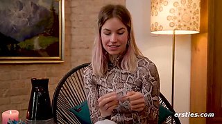 German amateur Kitti plays with her big natural tits and gets wild with a dildo - hot solo masturbation with happy ending