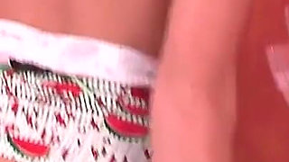 Blonde and Brunette Teens Use a Huge Double Ended Dildo to Fuck Their Pussies