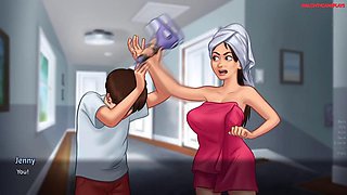 Summertime Saga 01 - He cant stop Getting Horny around His Step-MILF Huge Boobs, Busty MILF