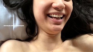 Big tit amateur brunette fucks a dildo close up and hardcore