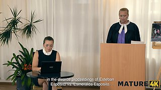 Watch as mature Elle with huge natural tits gets fucked by her gardener in doggy-style and ends up in court