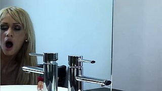 Mature Secretary Fuck Boss on Toilet while MILF Masturbate