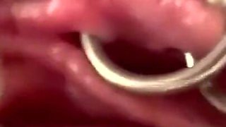 Extreme Close Up Rubbing My Pierced Clit by MakeUp Brush and Huge Orgasm make me completely Wet my Pussy