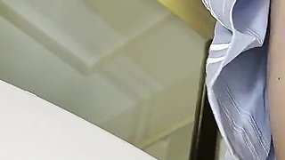 Super Sexy Skinny Petite Blonde College Girl Flashes Her Meaty Wet Pussy Under Her Short Skirt