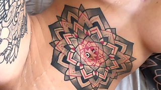 Inked Milf shakes her boobs with pierced nipples and begs for creampie