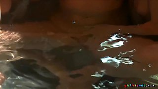 Sapphic three-way in sauna and hot tub utter video - gfs porn