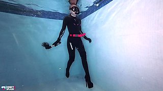 Underwater Wetsuit Dominatrix Tease in Heels