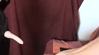 Leather girl fuck his ass with dild