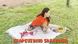 Little Red Riding Hood, the Naughty Girl, Meets a Horny Lumberjack and Shows off Her Pussy in the Middle of the Road.