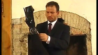 Tied up woman with clitoris piercings, sodomized by a stick