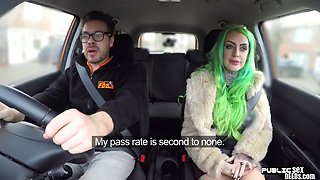 Driving student MILF public fucked in car outdoor by tutor