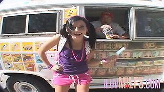 Tanned small tits slut will fuck for free ice cream