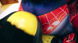 Deadpool, Wolverine, and Spider-Woman in Intense Anal Action