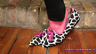 Sensual Dangling & Shoeplay in Pink Pantyhose - Loafers & Clogs