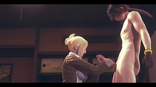 Shingeki No Kyojin Hentai - Annie Leonhart Handjob and Blowjob - Japanese Asian Manga Anime Game Porn