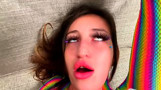 Small titted brunette teen fingering on the bed