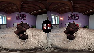 Lovely Petra Flaunts Off Her Covered-Nylon Feet In Her Bedroom - Hot Brunette With Great Legs Solo Vr Foot Fetish