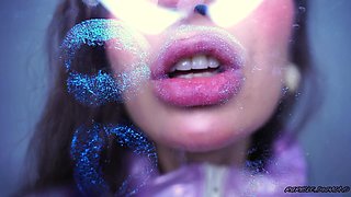 Glamour Girl Kiss with Big Shiny Juicy Lips + Spit Fetish