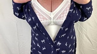 Hot Mature Granny Strips Out of Vintage Corset & Stockings - Big Natural Tits & Feet Fetish