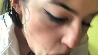 A Student, with Sperm on Her Face, Fucks Her Tight Pussy!