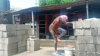 Sexy Village Girl Bath Outside the Compound