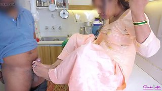 Pinki Cute MILF Hardcore Fuck in Kitchen with Dirty Hindi Talk - Son-in-Law Cums Inside Stepmom's Tight Pussy