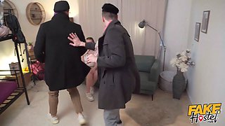 Faux hostel - luxurious natural babe takes on 2 Big Cocks for the first time