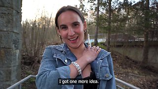 Public Agent - Shy Belgian Gigi Max POV blowjob outdoors