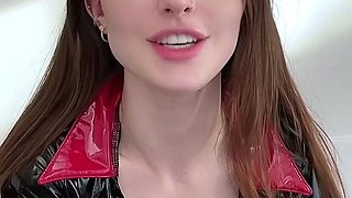 Busty brunette sucks and licks big cock in a close up