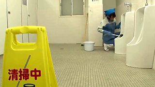 Japanese Cleaning Slut get fucked on the toilet restroom