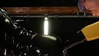 Latex size queen fucks slutty sub