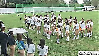 Subtitled bottomless outdoor Japan schoolgirls assembly