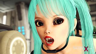 Blue haired 3d animated chick is getting fucked hard by a sex android