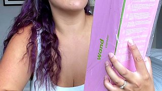 Busty curly brunette with big boobs fucks on couch