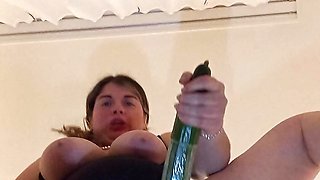 Hot mother fucks herself madly with a huge cucumber to squirt