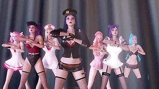 K-Pop Dance Extravaganza: Ahri, Akali, Kai'sa, Lux, Jinx, Caitlyn. 3D