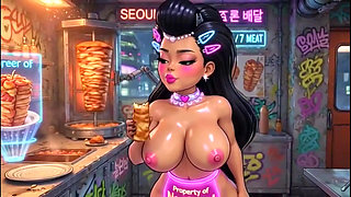 Funny Cartoon Girl Topless, Ai Animation