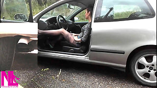 Revving My Car in Sexy Red Ballet Flats