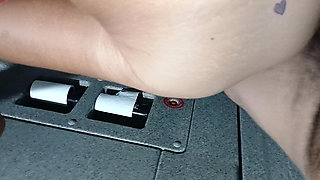 Risky Fucking in a Bus Bathroom. Huge Cum Shot