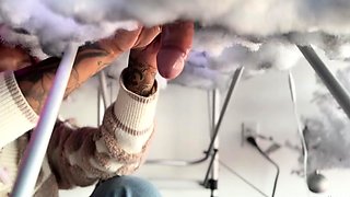 Pierced and tattooed boy sucking black cock from glory hole