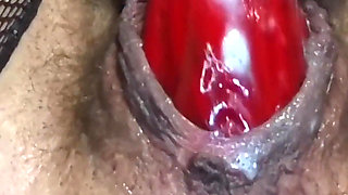 Mommys Alone Time with My Big Red Dildo - Deep Insertion in Hairy Pussy & Creamy Finish