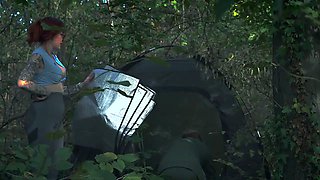 Step Mom\u2019s Secret Masturbation in Share Tent Turns Taboo Fuck!