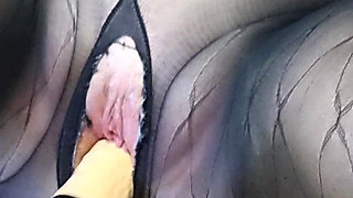 Julie Cunningham Fucked by a Machine While Wearing Black Pantyhose