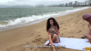 Babe Can I Cum on Your Tits? - Cock Flashing on the Beach