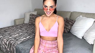 PETITE LATINA FUCKING HER PUSSY with GLASS DILDO - Apolonia