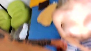 Blonde is flashing her big boobs in the outdoors