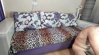 Diminutive thin cougar in pantyhose in home porn audition