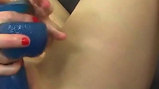 Horny Blonde Lady Tracey Lain Fucks Herself with a Big Dildo