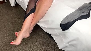 Mature British Granny Shows Off Big Natural Tits In Stockings While Getting Dressed